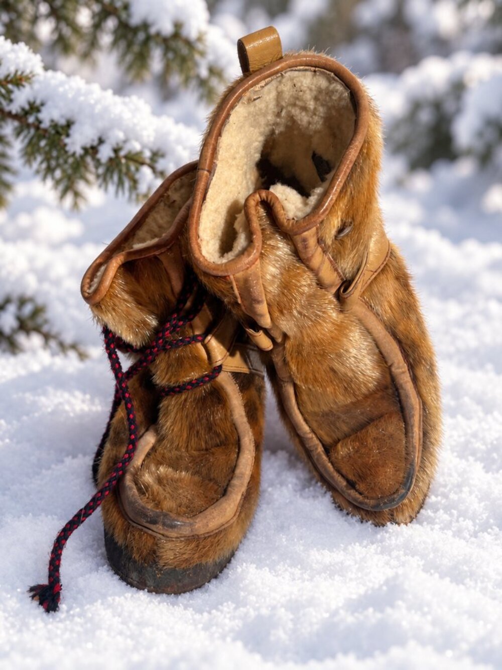 Vintage Genuine Fur Leather Winter Ankle Mukluk Boots Sherpa Lined